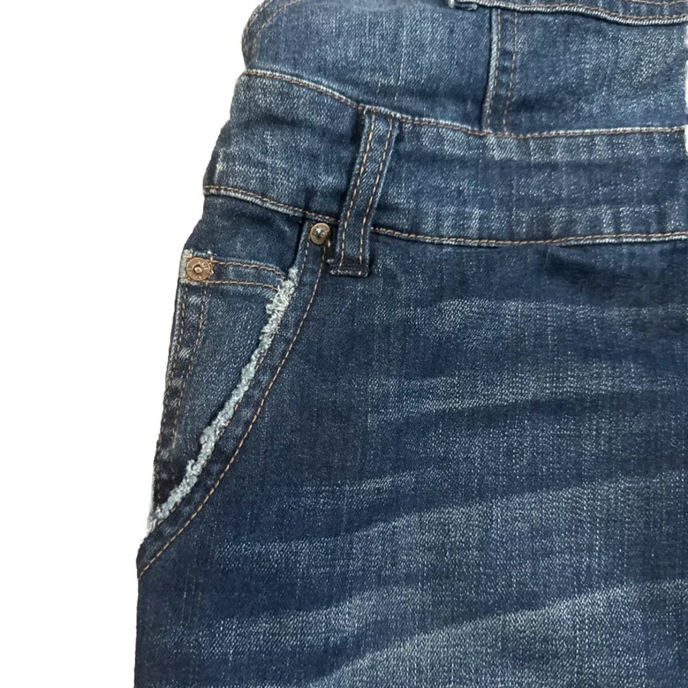 Free People Cross Back Bib Overalls Milo Distressed Blue Denim Boho Jeans Sz 28 - Picture 4 of 7